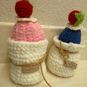 Kids Plush Ice Cream Hat Set - Pink and Blue